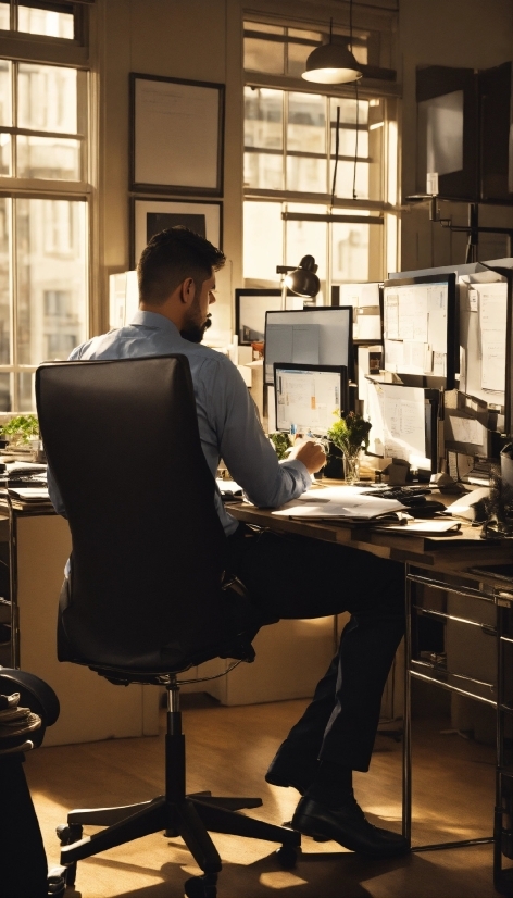 Table, Furniture, Computer, Computer Monitor, Office Chair, Personal Computer