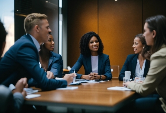 Table, Chair, Smile, Suit, Conference Room Table, Desk