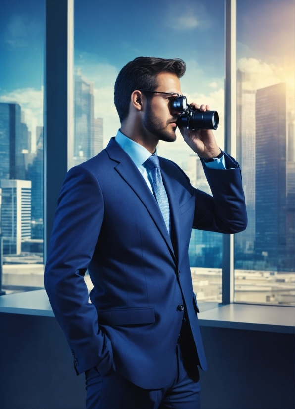 Clothing, Blue, Dress Shirt, Tie, Flash Photography, Sky