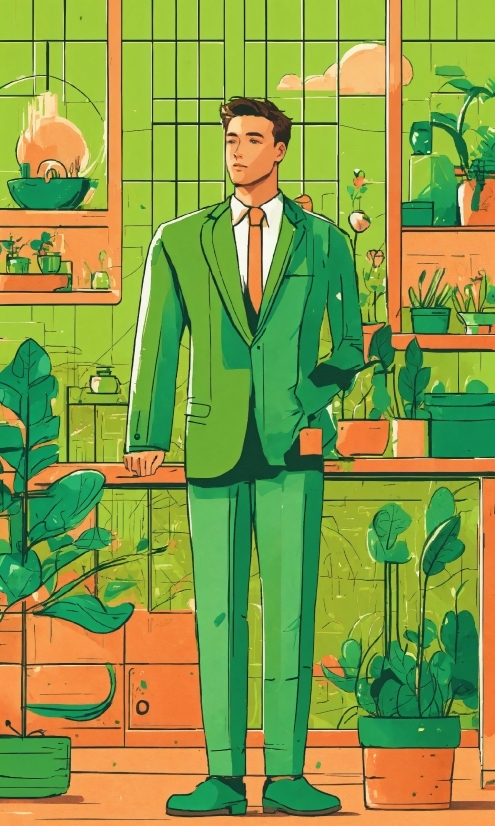 Green, Sleeve, Art, Blazer, Illustration, Suit