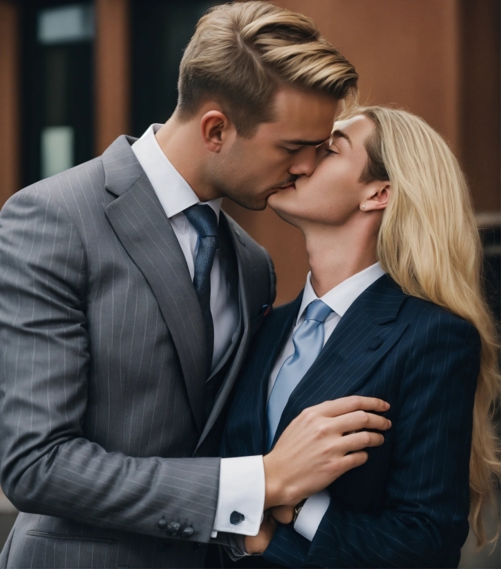 Coat, Dress Shirt, Kiss, Flash Photography, Sleeve, Tie