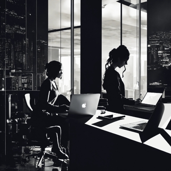 Computer, Personal Computer, Laptop, Table, Desk, Blackandwhite