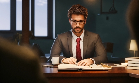 Glasses, Table, Tie, Suit, Microphone, Spokesperson