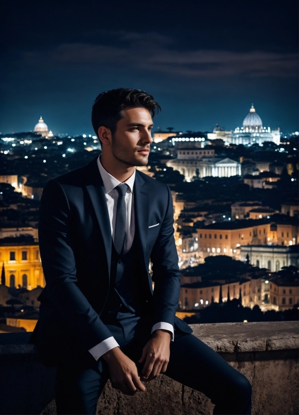 Sky, Light, Dress Shirt, Flash Photography, Sleeve, Tie