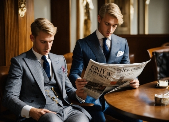 Clothing, Table, Tie, Coat, Suit, Publication