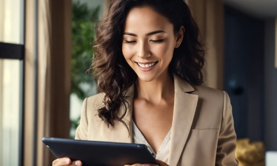 Smile, Tablet Computer, Communication Device, Blazer, Eyelash, Whitecollar Worker