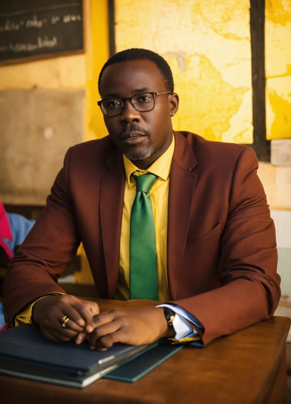 Glasses, Watch, Microphone, Tie, Yellow, Spokesperson