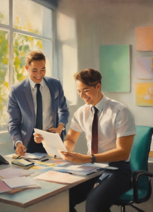 Smile, Table, Furniture, Tie, Chair, Desk