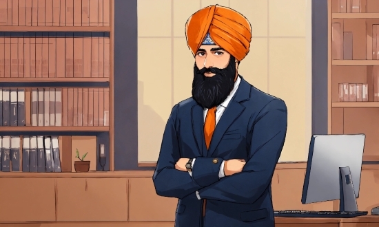 Beard, Bookcase, Sleeve, Shelf, Dastar, Headgear