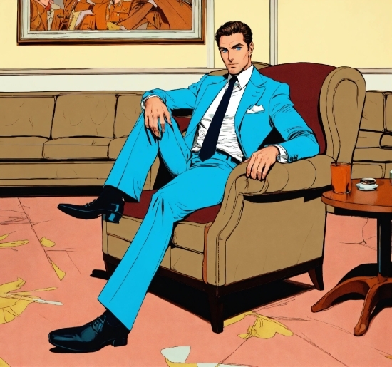 Furniture, Comfort, Cartoon, Tie, Art, Formal Wear