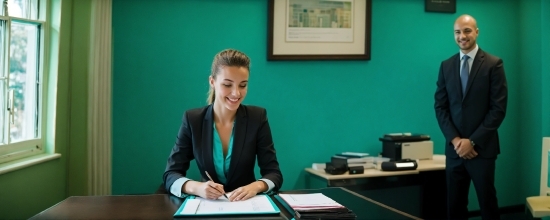 Smile, Table, Desk, Blazer, Whitecollar Worker, Event