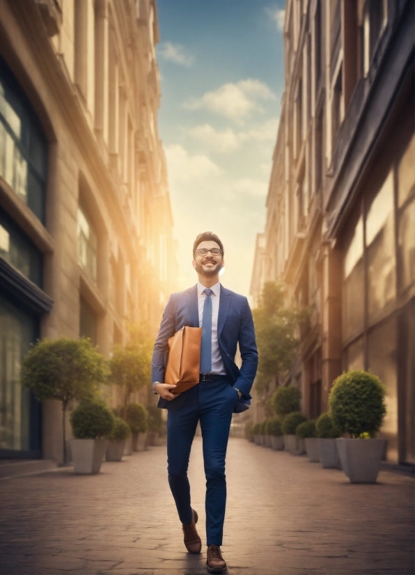 Trousers, Sky, Plant, Building, Window, Dress Shirt