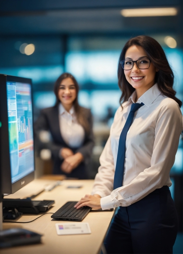 Smile, Table, Dress Shirt, Computer Keyboard, Sleeve, Desk