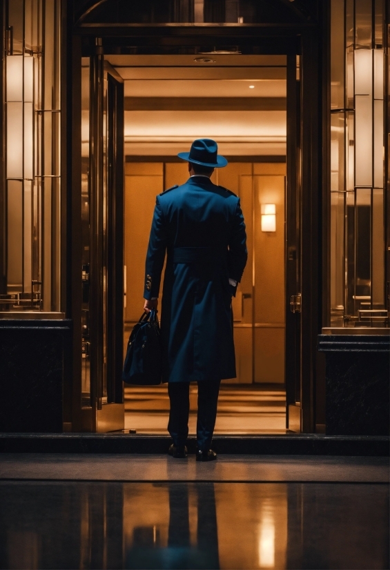 Standing, Door, Overcoat, Electric Blue, City, Official