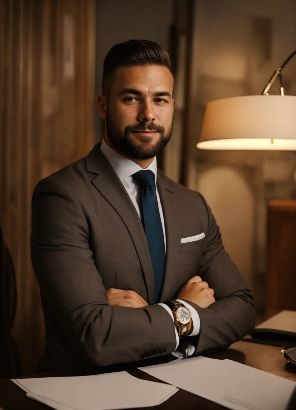 Dress Shirt, Tie, Sleeve, Beard, Collar, Table