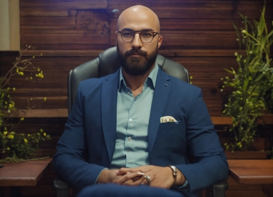 Glasses, Plant, Gesture, Collar, Beard, Blazer