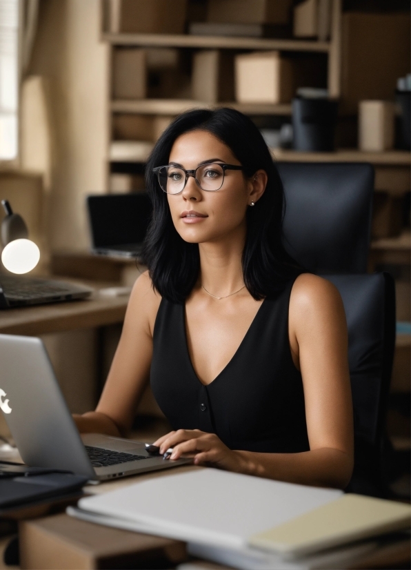 Glasses, Table, Computer, Laptop, Personal Computer, Netbook