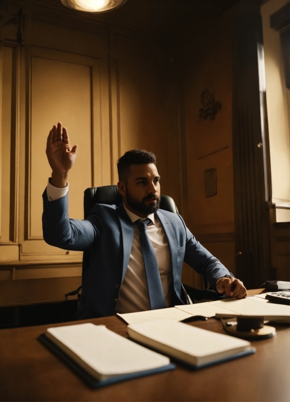 Table, Furniture, Gesture, Curtain, Whitecollar Worker, Tie