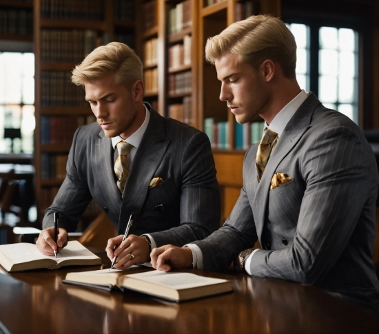 Table, Window, Gesture, Collar, Suit, Blazer