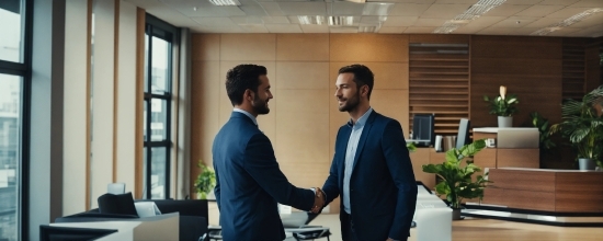 Plant, Smile, Coat, Gesture, Handshake, Table