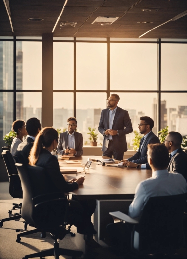 Furniture, Table, Chair, Human, Coat, Conference Room Table