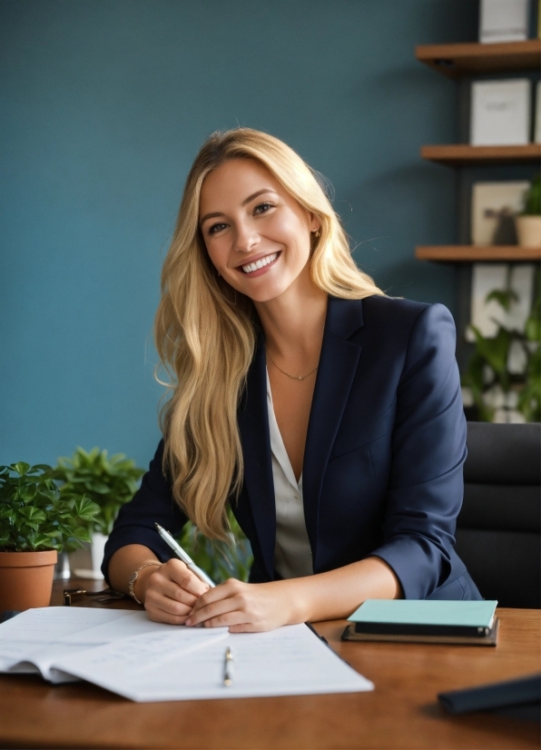 Smile, Plant, Table, Sleeve, Coat, Television Presenter