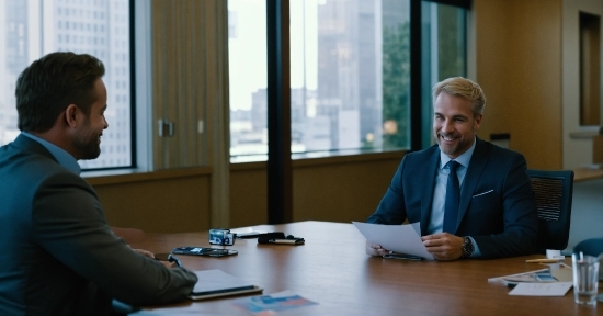 Table, Window, Coat, Organism, Smile, Tie