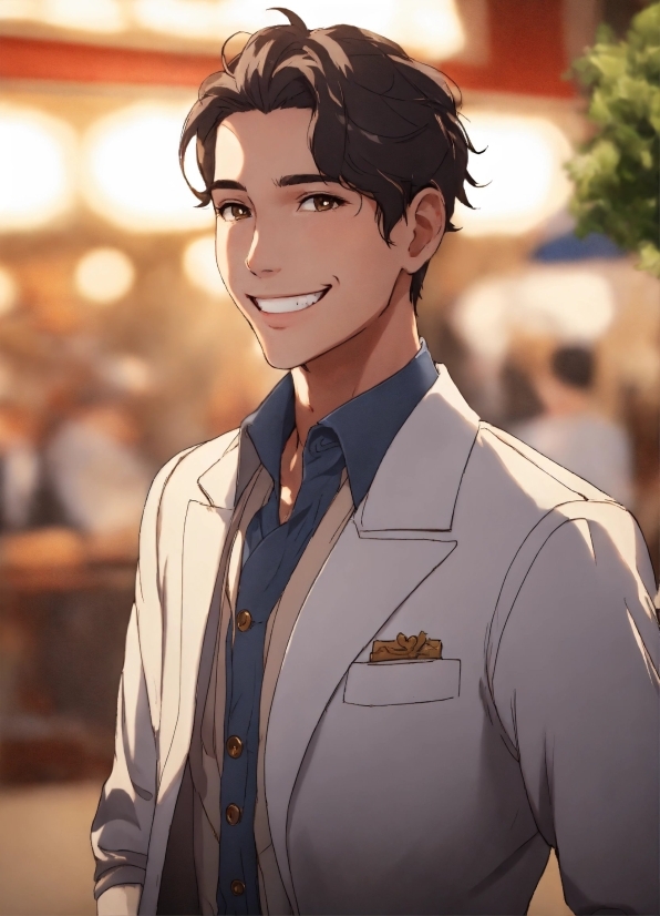 Hairstyle, Smile, Dress Shirt, Sleeve, Gesture, Collar