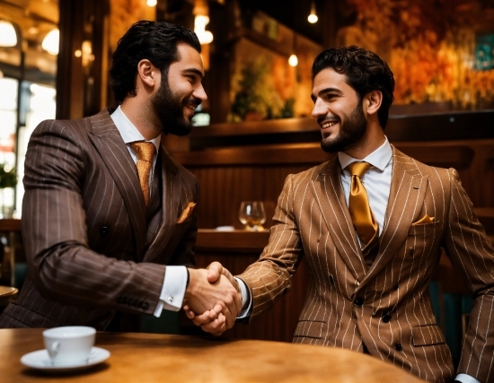 Smile, Coat, Tie, Flash Photography, Fashion, Table