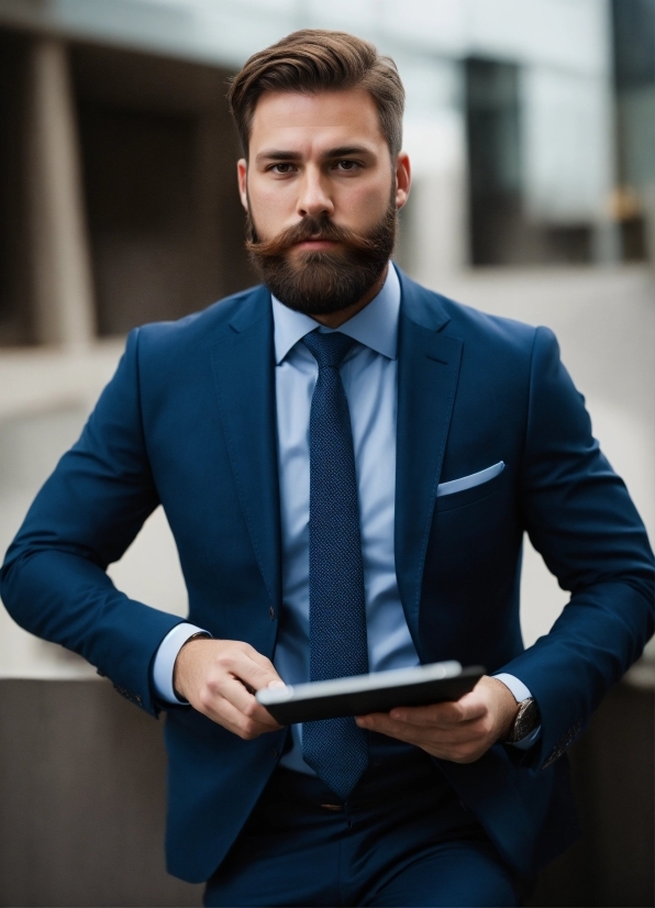 Hairstyle, Dress Shirt, Beard, Sleeve, Collar, Eyewear