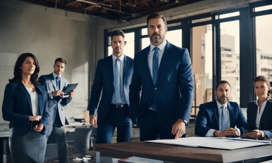 Table, Furniture, Coat, Tie, Suit, Chair