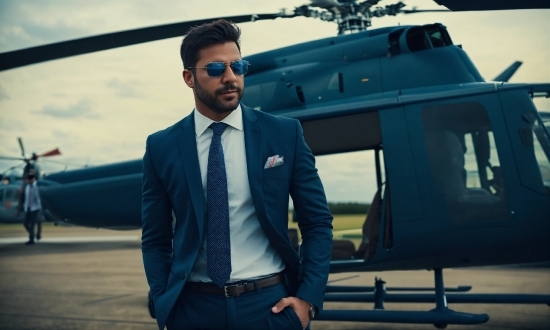 Vehicle, Sunglasses, Aircraft, Dress Shirt, Tie, Travel