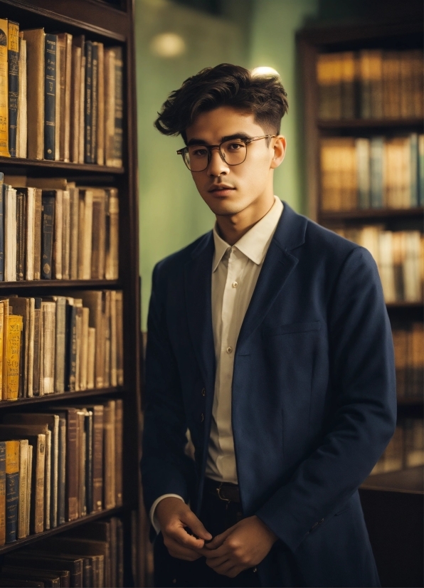 Glasses, Vision Care, Bookcase, Shelf, Dress Shirt, Sleeve