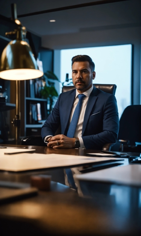 Table, Tie, Dress Shirt, Lamp, Suit, Blazer