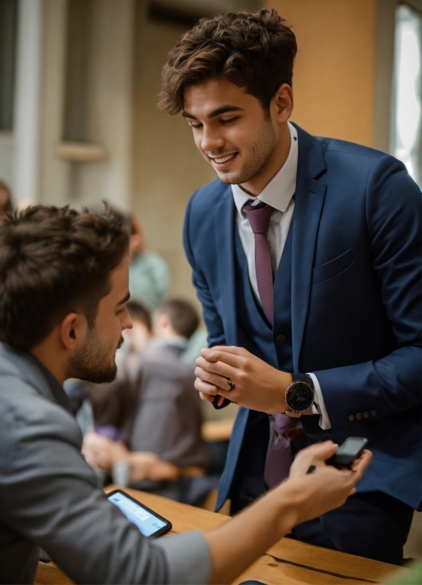 Smile, Watch, Gesture, Tie, Collar, Dress Shirt