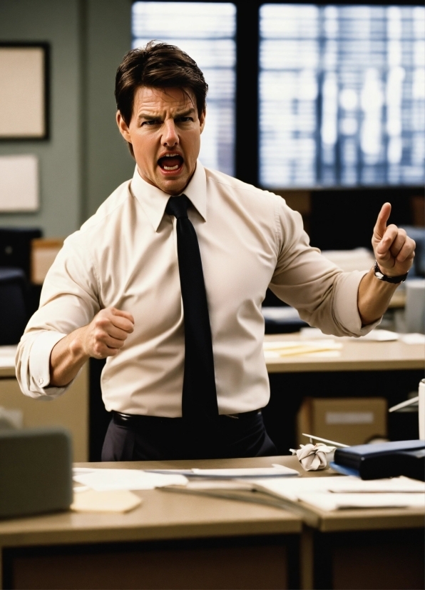 Dress Shirt, Sleeve, Table, Gesture, Tie, Collar