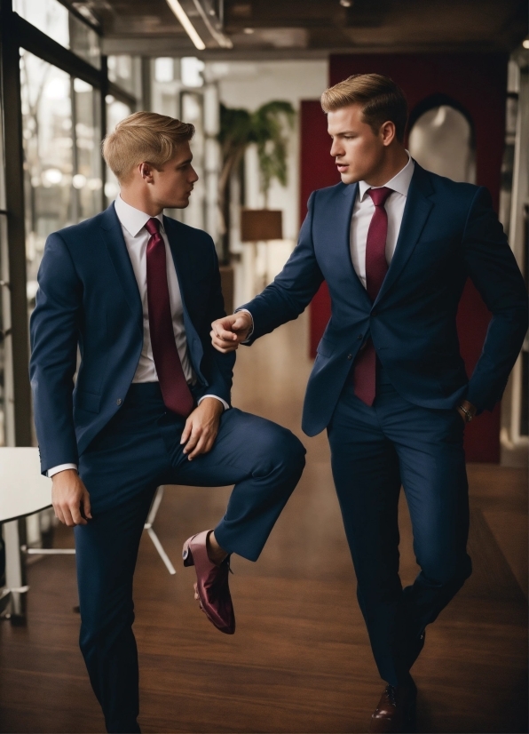 Suit Trousers, Footwear, Tie, Dress Shirt, Flash Photography, Gesture