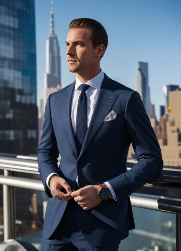 Sky, Dress Shirt, Tie, Building, Skyscraper, Sleeve