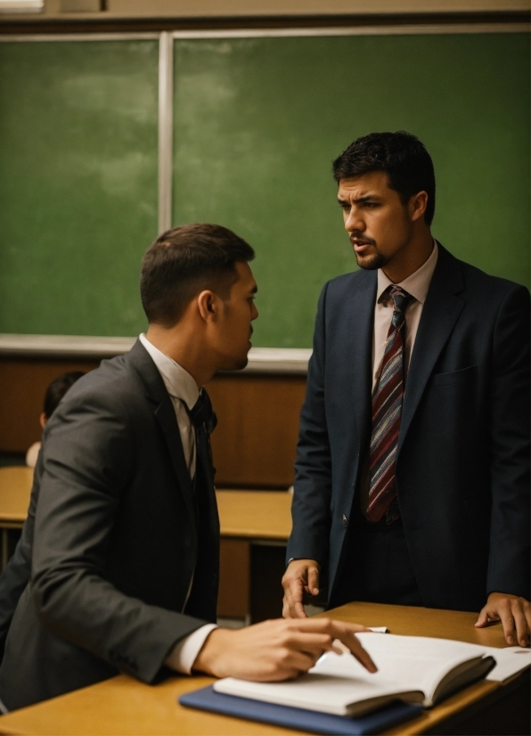 Table, Coat, Tie, Gesture, Suit, Microphone