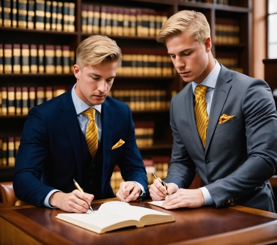 Table, Tie, Gesture, Collar, Suit, Blazer