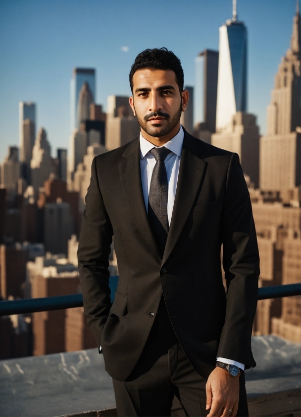 Sky, Skyscraper, Dress Shirt, Building, Tie, Flash Photography