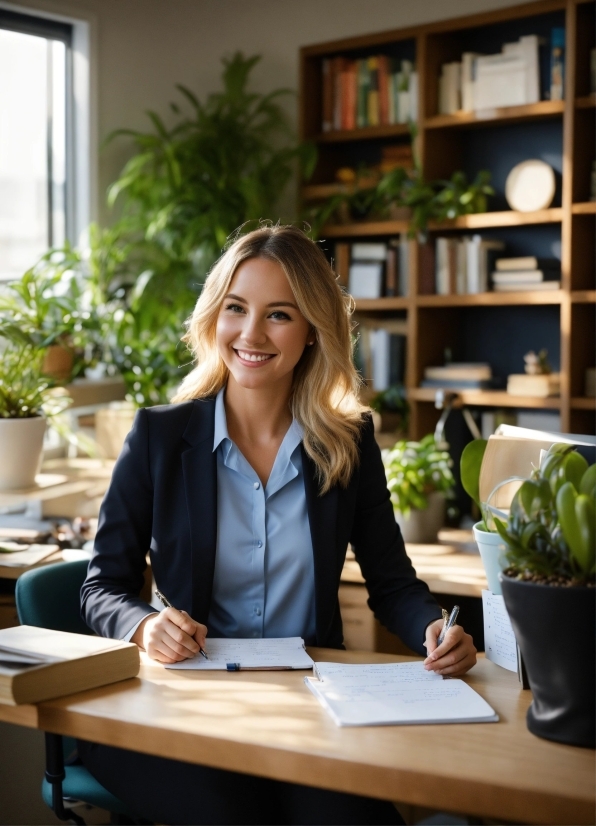 Clothing, Smile, Plant, Table, Outerwear, Furniture