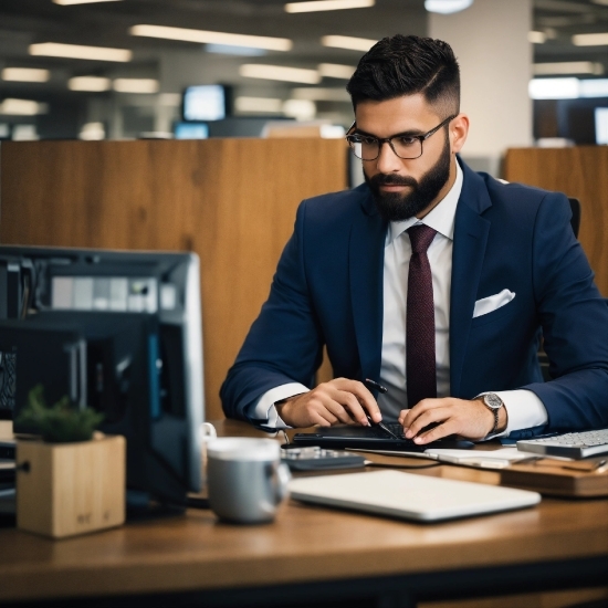 Table, Dress Shirt, Tie, Vision Care, Collar, Computer