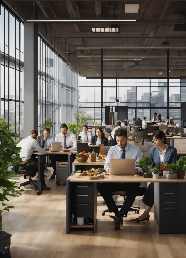 Table, Furniture, Building, Plant, Desk, Computer