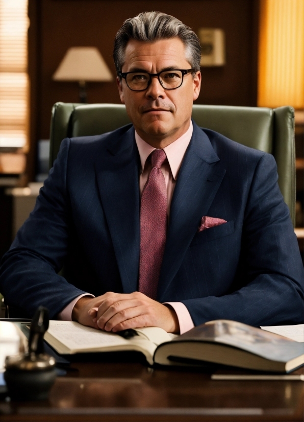 Glasses, Microphone, Coat, Tie, Suit, Table