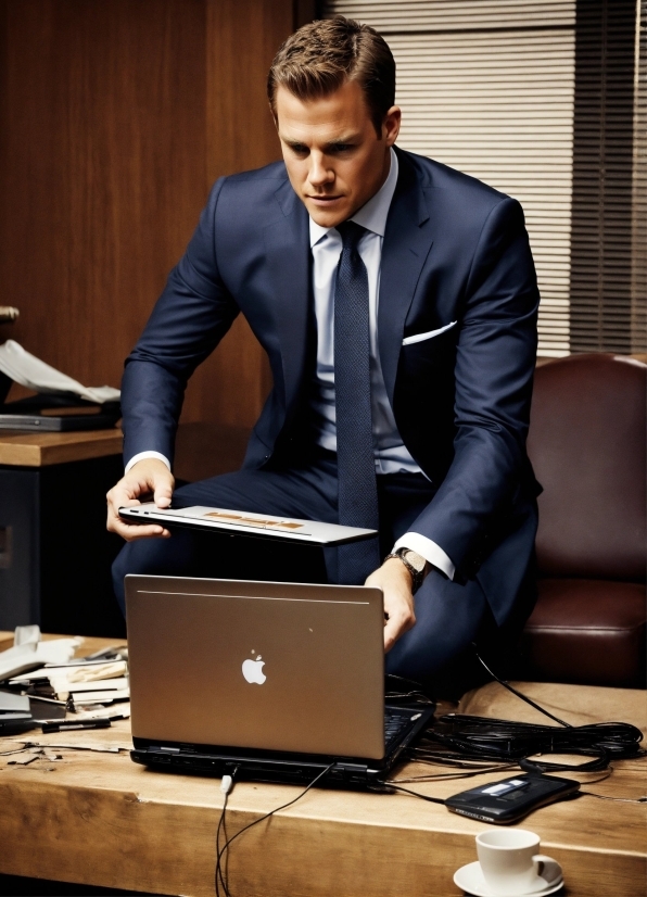 Computer, Laptop, Personal Computer, Table, Dress Shirt, Sleeve