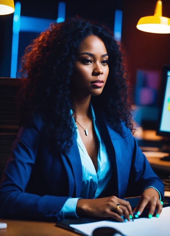 Blue, Human, Television Presenter, Black Hair, Music Artist, Ringlet