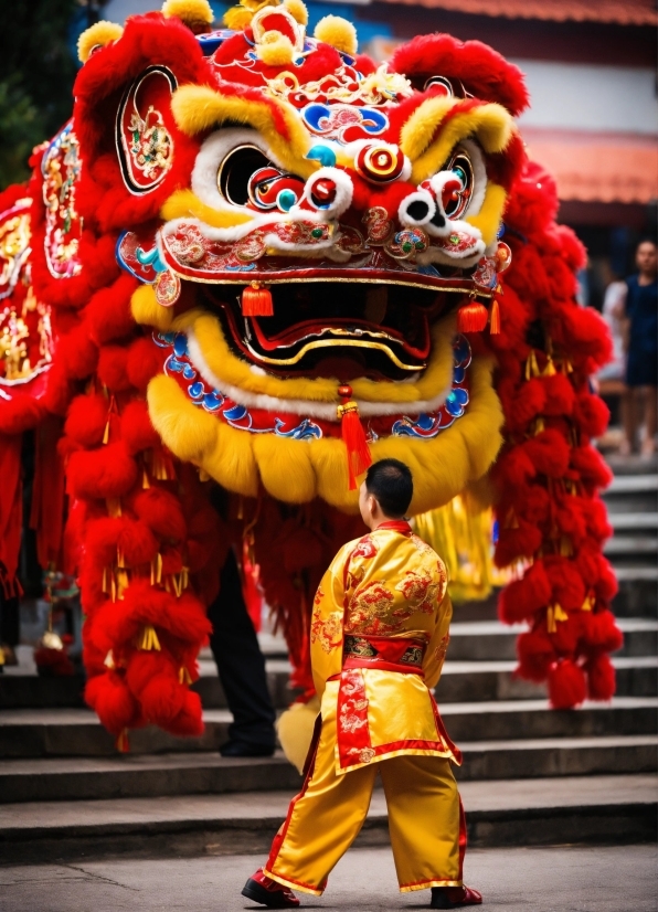 Temple, Yellow, Red, Entertainment, Holiday, Chinese New Year