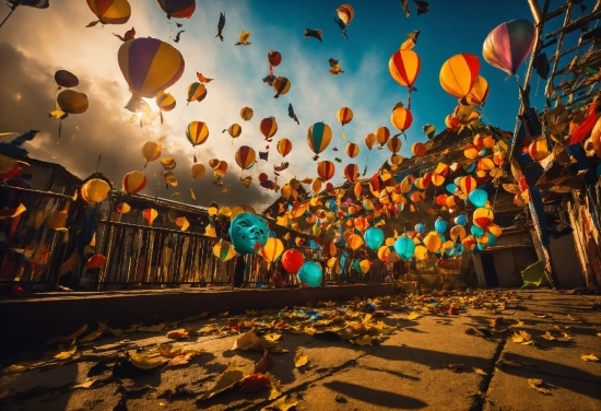 Sky, World, Orange, Balloon, Sunlight, Landscape