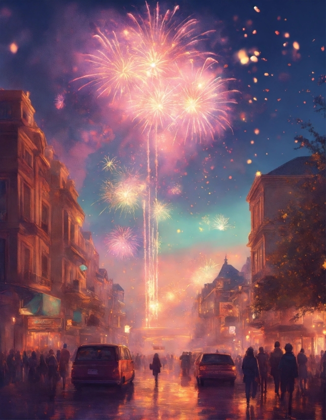 Atmosphere, Fireworks, Sky, Light, Nature, Car